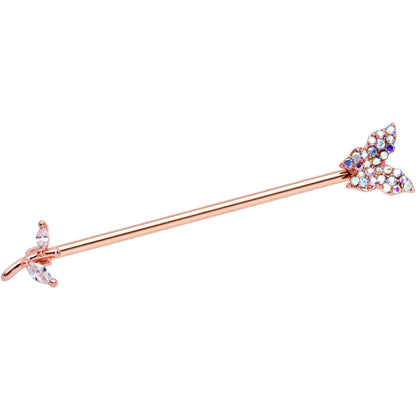 14 Gauge Aurora CZ Rose Gold Tone Butterfly Industrial Barbell 38mm