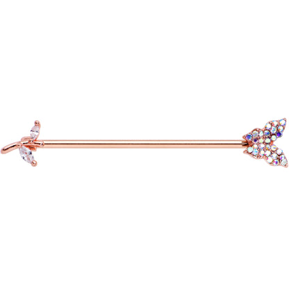 14 Gauge Aurora CZ Rose Gold Tone Butterfly Industrial Barbell 38mm