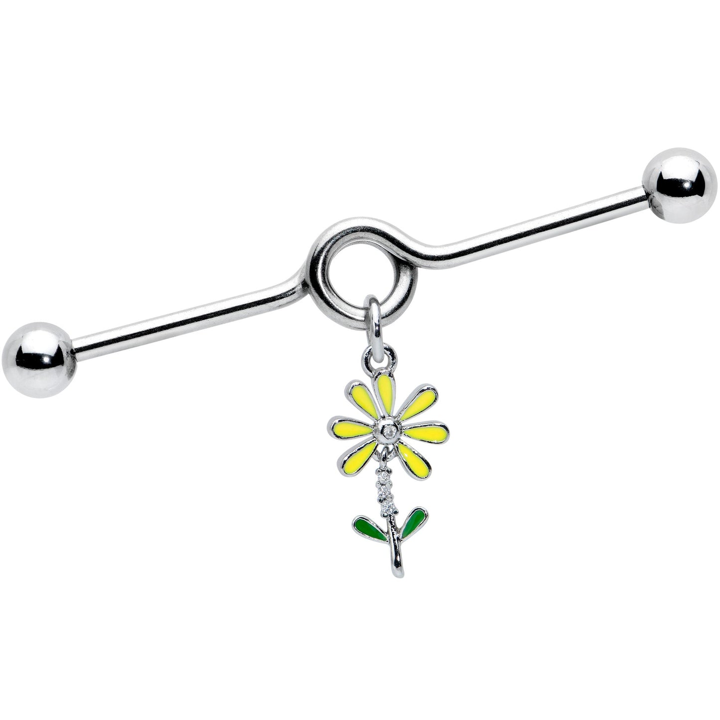 14 Gauge Clear CZ Gem Whimsy Daisy Flower Dangle Project Bar 38mm