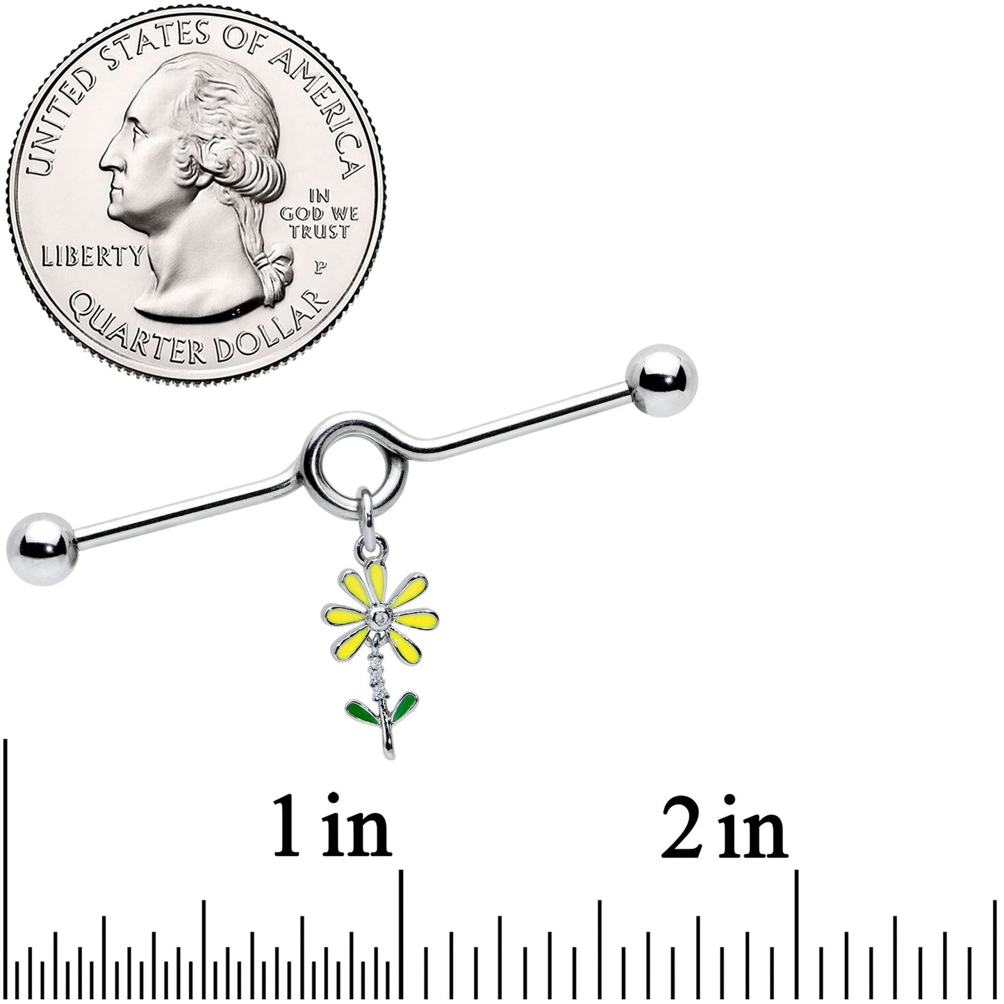 14 Gauge Clear CZ Gem Whimsy Daisy Flower Dangle Project Bar 38mm