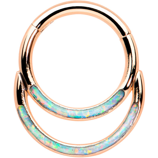 16 Gauge 5/16 Synth Opal Rose Gold Tone Double Row Hinged Segment Ring