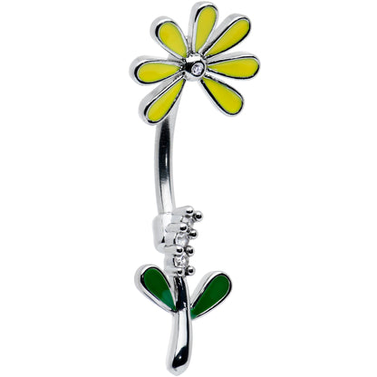 Clear CZ Gem Whimsy Daisy Flower Double Mount Belly Ring