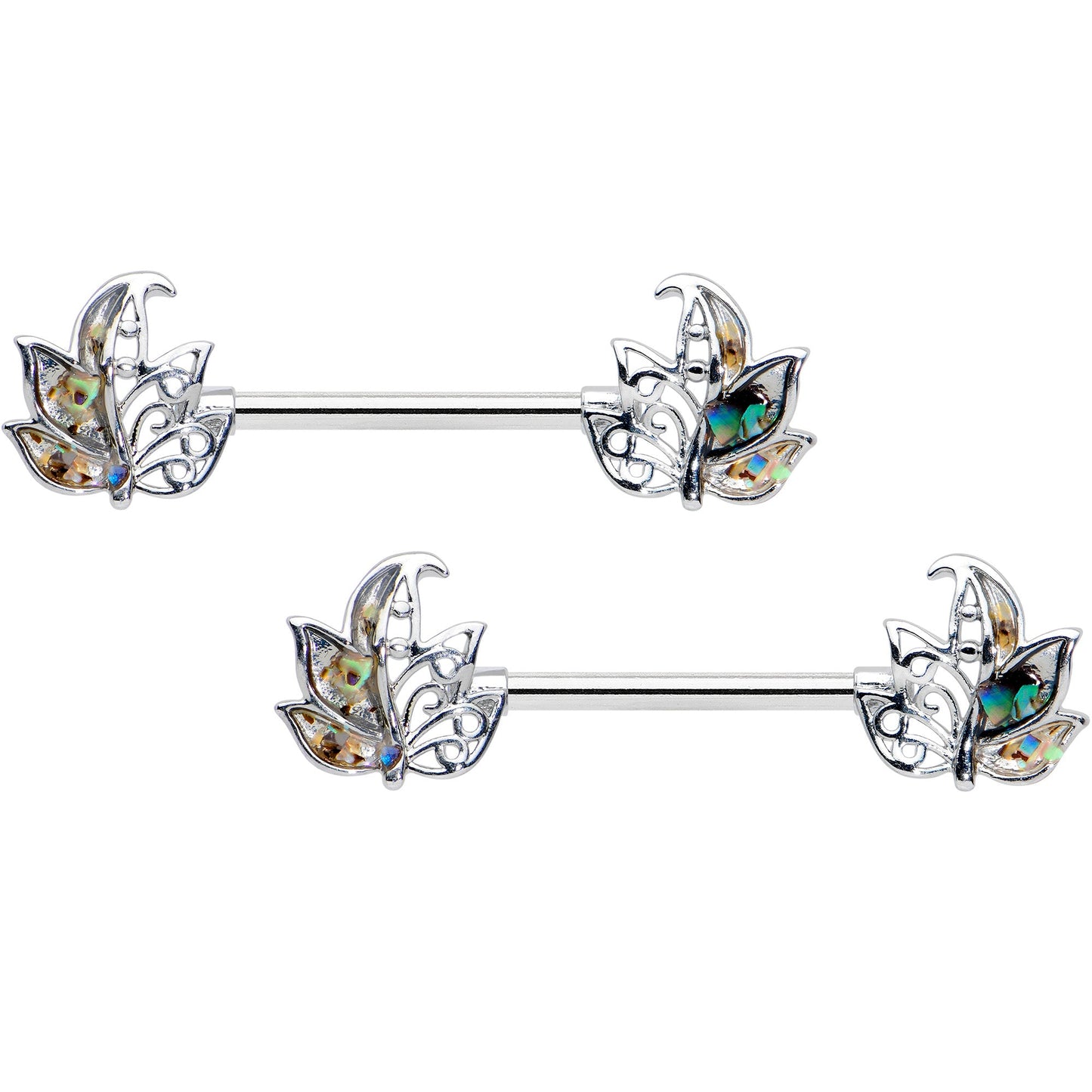 14 Gauge 9/16 Multicolor Openwork Autumn Leaf Barbell Nipple Ring Set