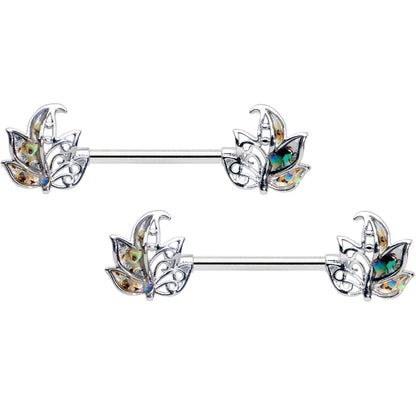 14 Gauge 9/16 Multicolor Openwork Autumn Leaf Barbell Nipple Ring Set