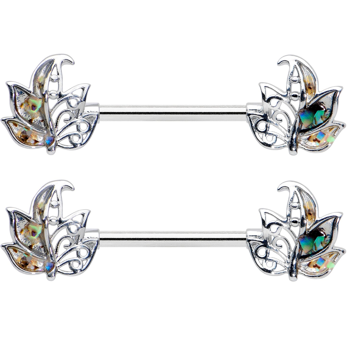 14 Gauge 9/16 Multicolor Openwork Autumn Leaf Barbell Nipple Ring Set