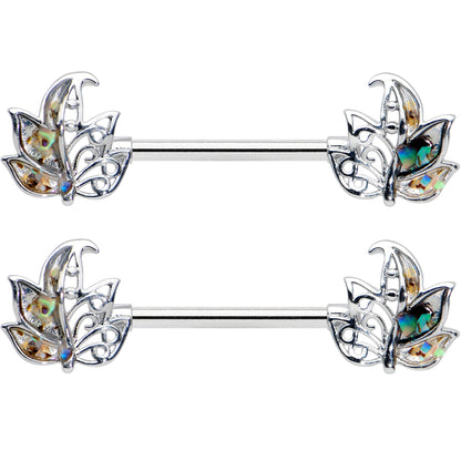 14 Gauge 9/16 Multicolor Openwork Autumn Leaf Barbell Nipple Ring Set