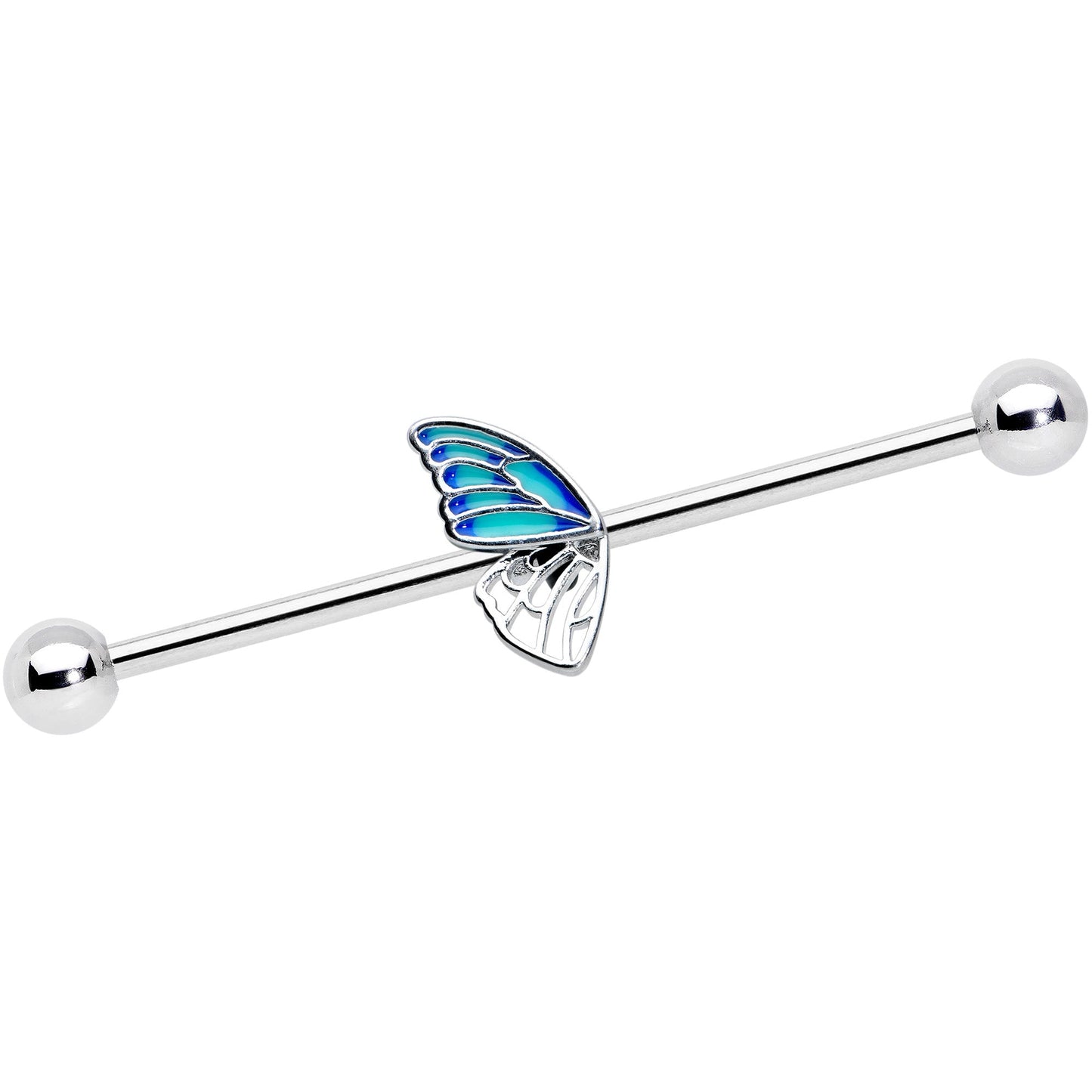 14 Gauge Simple Blue Wing Butterfly Industrial Barbell 38mm