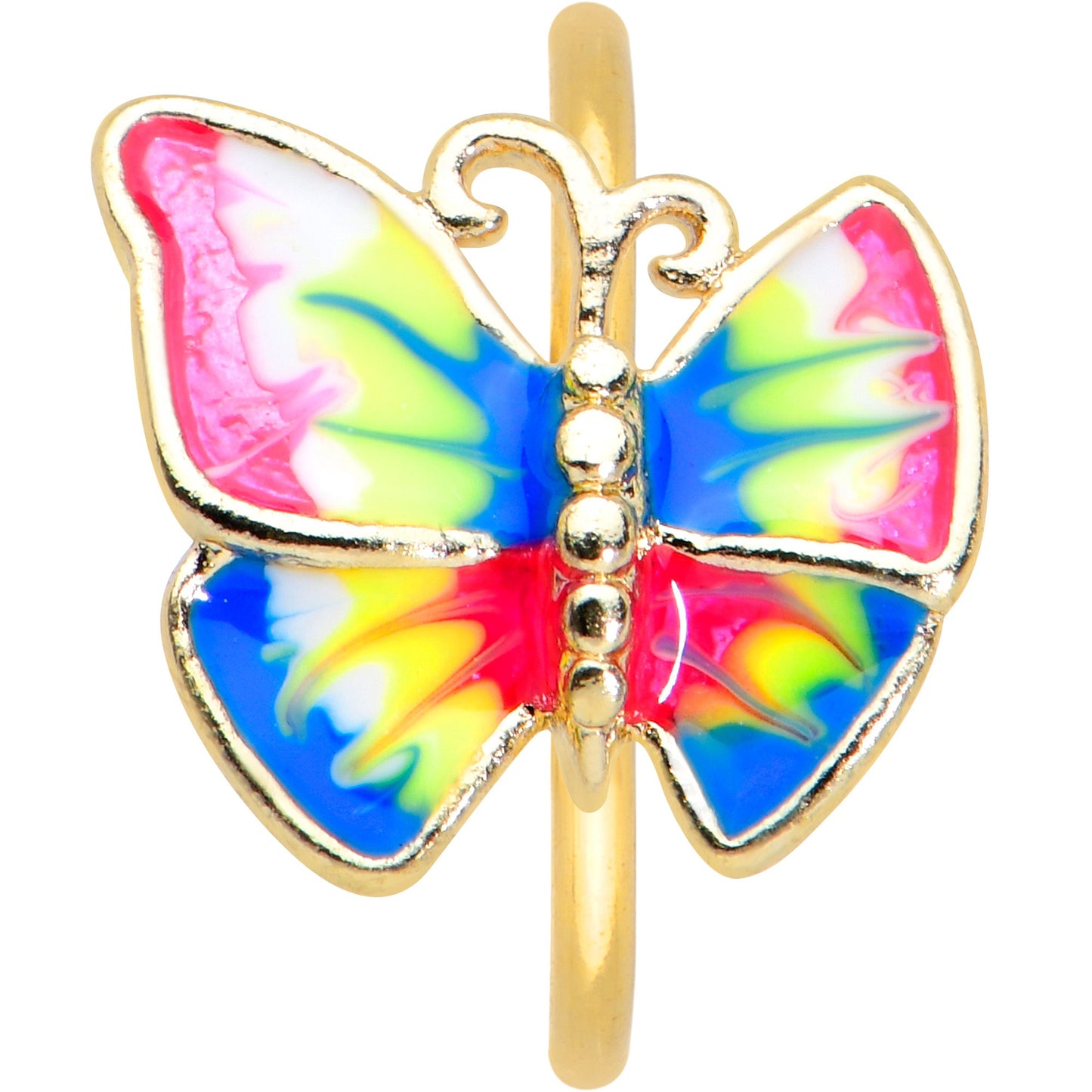 20 Gauge 5/16 Gold Tone Bright Butterfly Nose Hoop