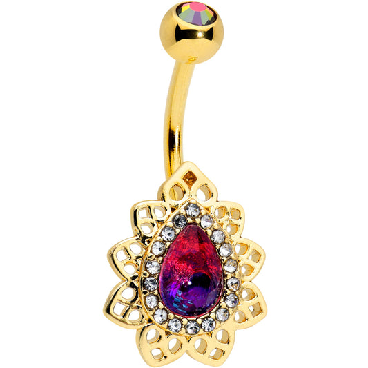 Purple Tourmaline Gold Tone Filigree Drop Belly Ring