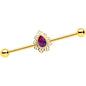 14 Gauge Purple Tourmaline Gold Tone Drop Industrial Barbell 38mm