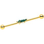 14 Gauge Green Gem Gold Tone Tropical Gator Industrial Barbell 38mm