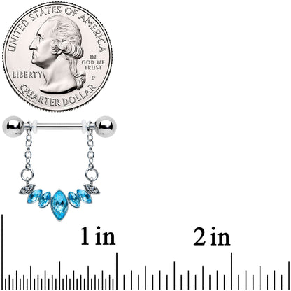 14 Gauge 9/16 Blue Gem Crowning Glory Chain Dangle Nipple Ring Set