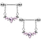 14 Gauge 9/16 Pink Gem Crowning Glory Chain Dangle Nipple Ring Set