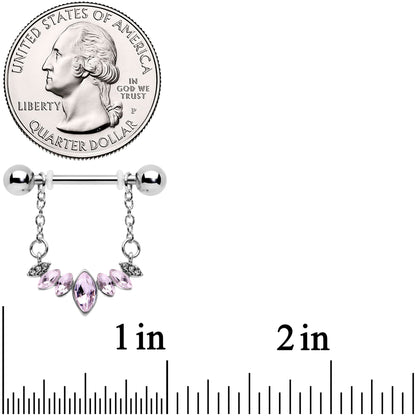 14 Gauge 9/16 Pink Gem Crowning Glory Chain Dangle Nipple Ring Set