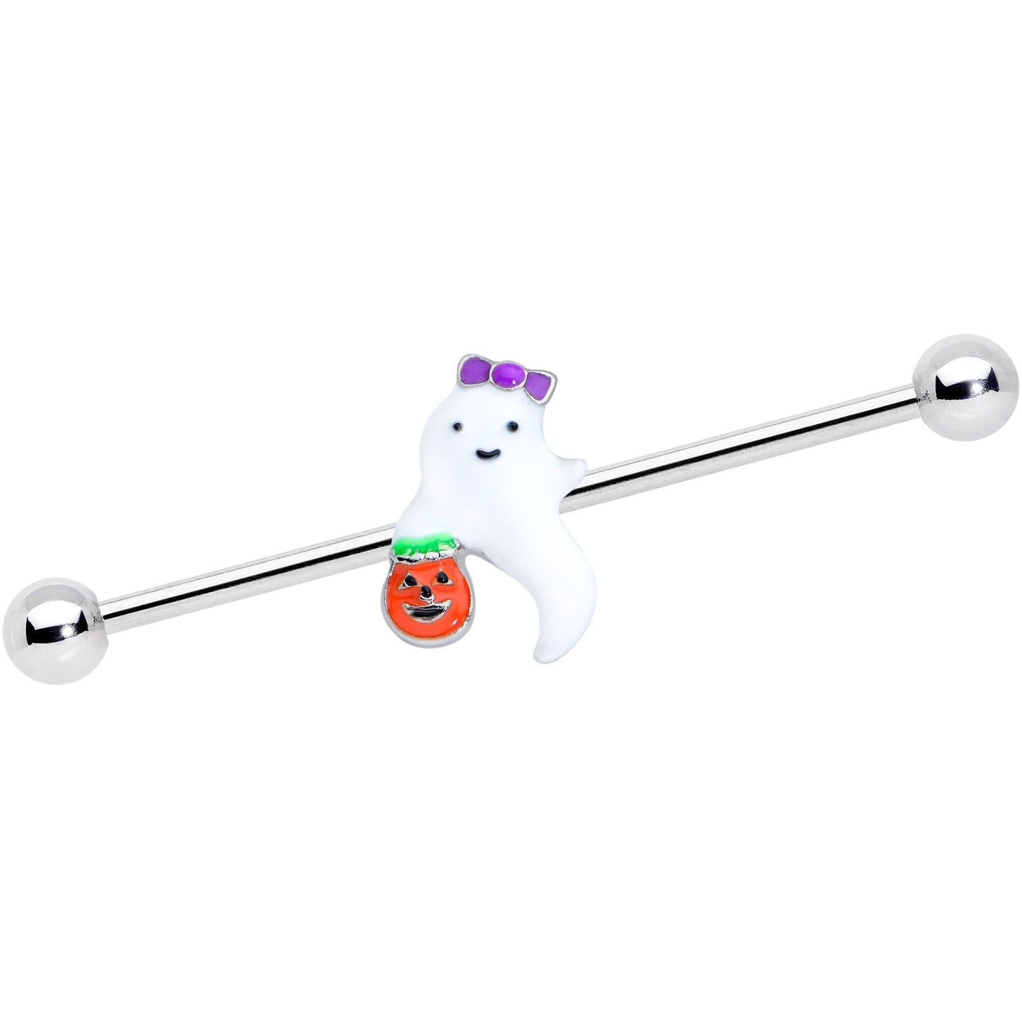 14 Gauge Trick or Treat Bow Ghost Halloween Industrial Barbell 38mm