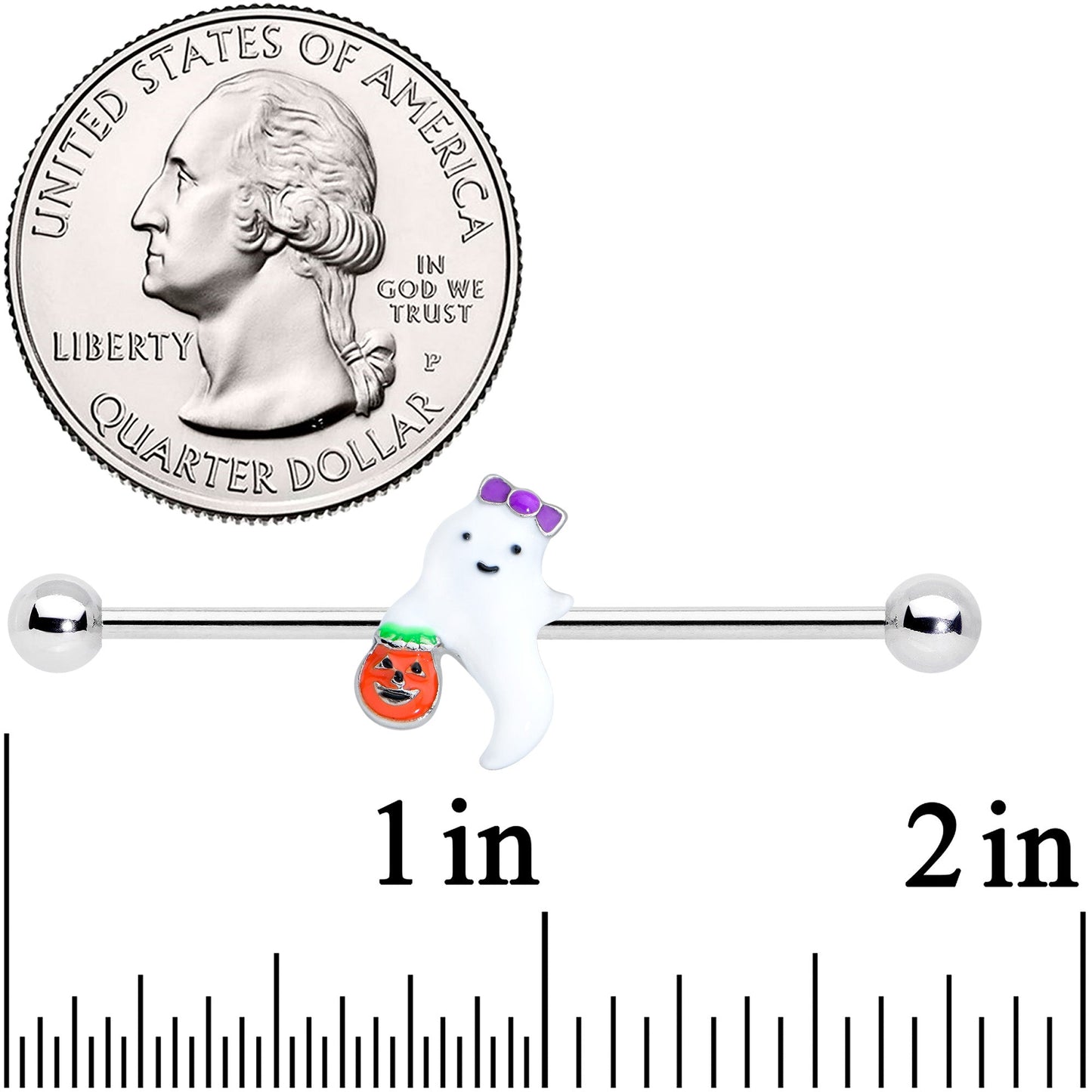 14 Gauge Trick or Treat Bow Ghost Halloween Industrial Barbell 38mm