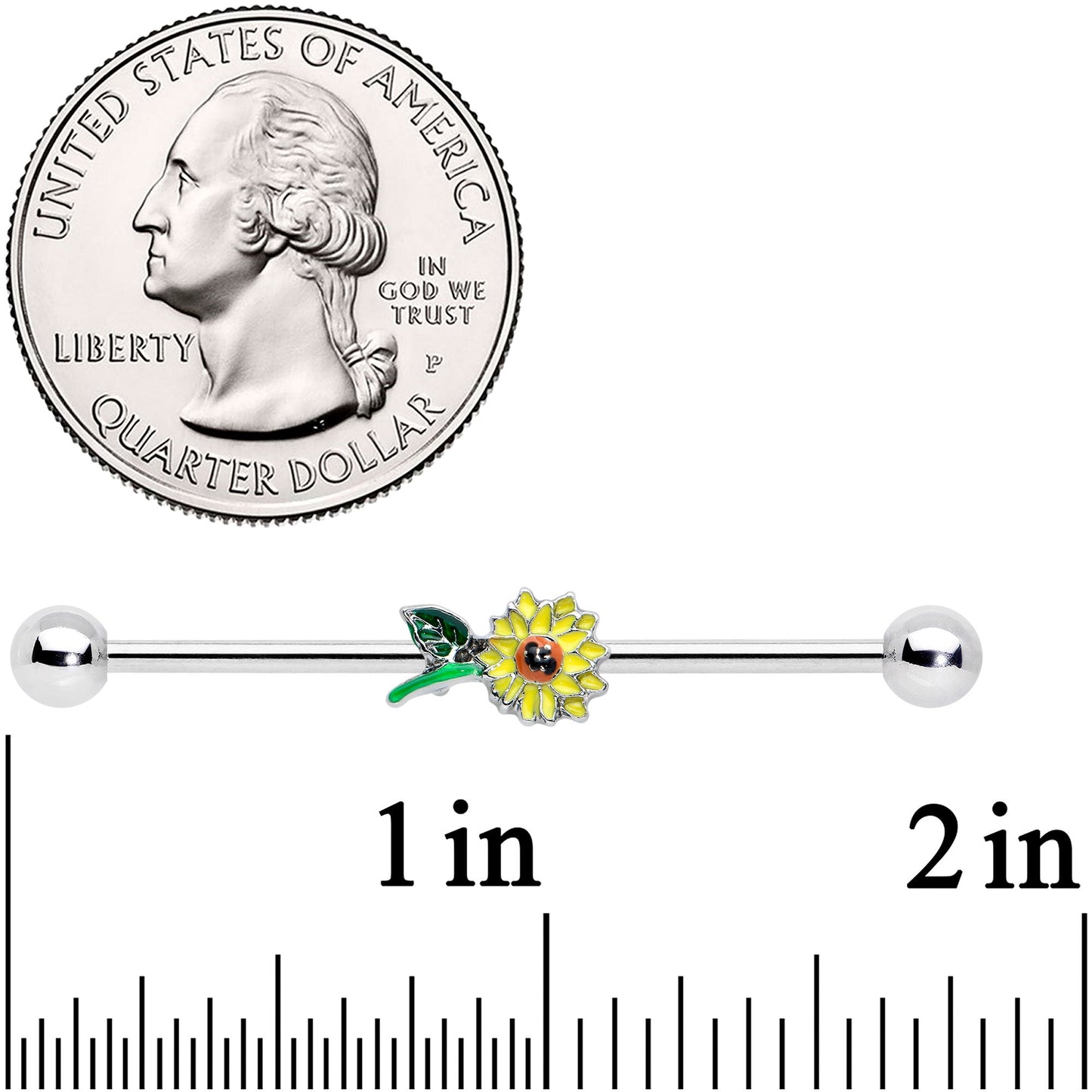 14 Gauge Cheery Yellow Sunflower Industrial Barbell 38mm