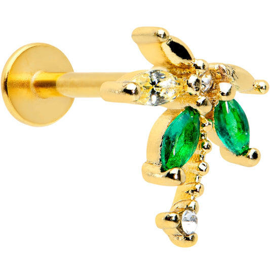 16 Gauge 5/16 Green Gem Gold Tone Palm Tree Labret Monroe Tragus