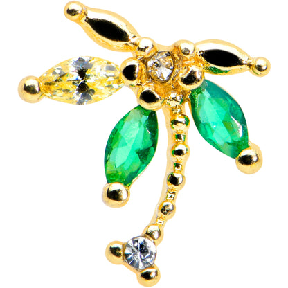 16 Gauge 5/16 Green Gem Gold Tone Palm Tree Labret Monroe Tragus