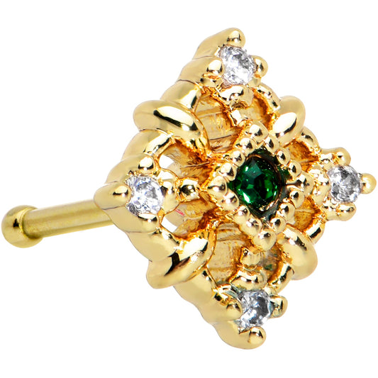 20 Gauge 1/4 Green Gem Gold Tone Noble Square Nose Bone