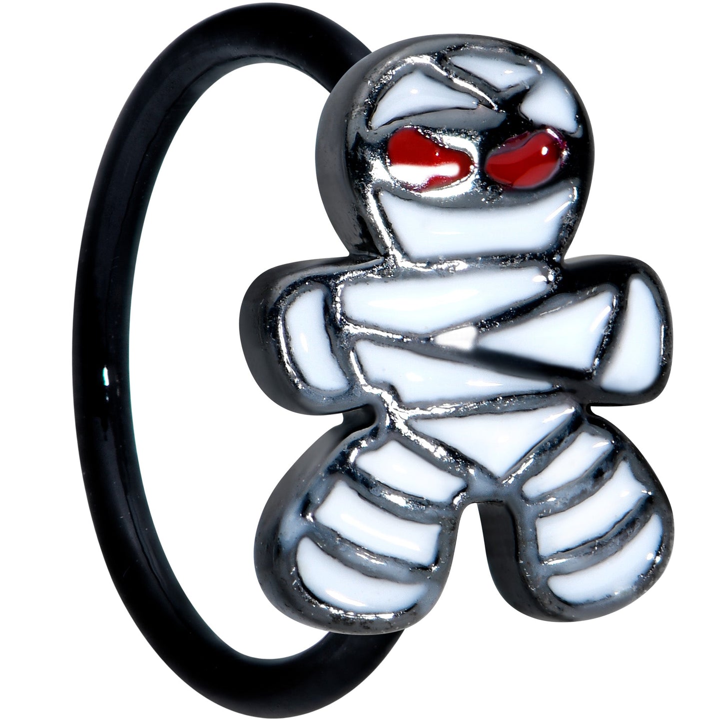 20 Gauge 5/16 Black Red Eye Mummy Halloween Nose Hoop