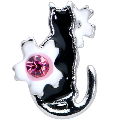 16 Gauge 5/16 Pink Gem Black Cat White Flowers Labret Monroe Tragus