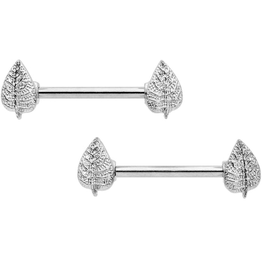 14 Gauge 9/16 Autumn Textured Leaf Barbell Nipple Ring Set