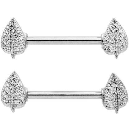 14 Gauge 9/16 Autumn Textured Leaf Barbell Nipple Ring Set