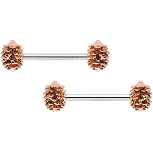 14 Gauge 9/16 Autumn Pine Cone Barbell Nipple Ring Set