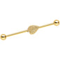 14 Gauge Gold Tone Autumn Textured Leaf Industrial Barbell 38mm