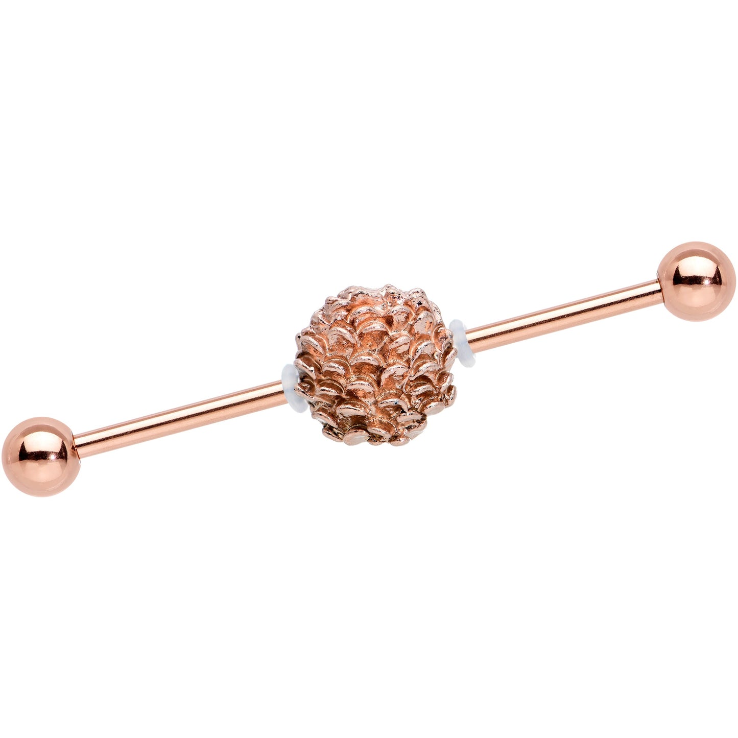 14 Gauge Rose Gold Tone Autumn Pine Cone Industrial Barbell 38mm