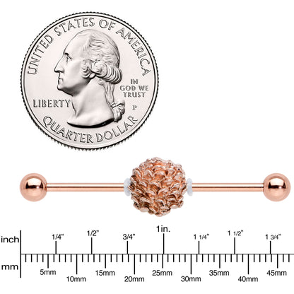 14 Gauge Rose Gold Tone Autumn Pine Cone Industrial Barbell 38mm