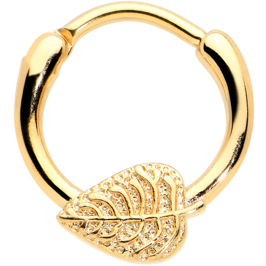 16 Gauge 3/8 Gold Tone Autumn Textured Leaf Cartilage Clicker Ring