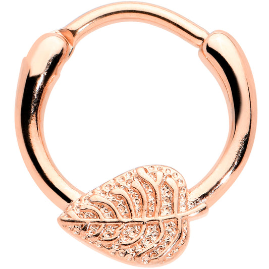 16 Gauge 3/8 Rose Gold Tone Autumn Texture Leaf Cartilage Clicker Ring