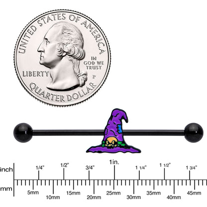 14 Gauge Black Witches Purple Hat Halloween Industrial Barbell 38mm