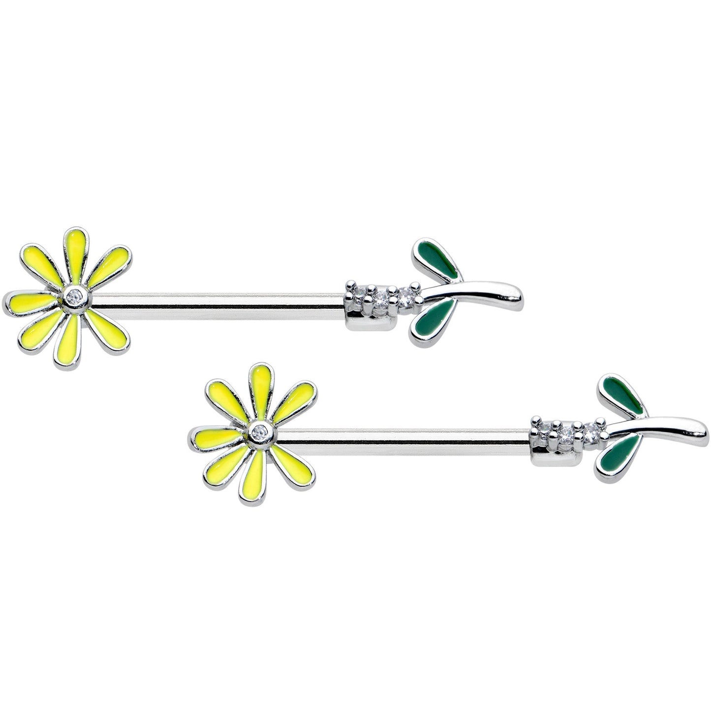 14 Gauge 9/16 Clear CZ Gem Whimsy Daisy Flower Barbell Nipple Ring Set