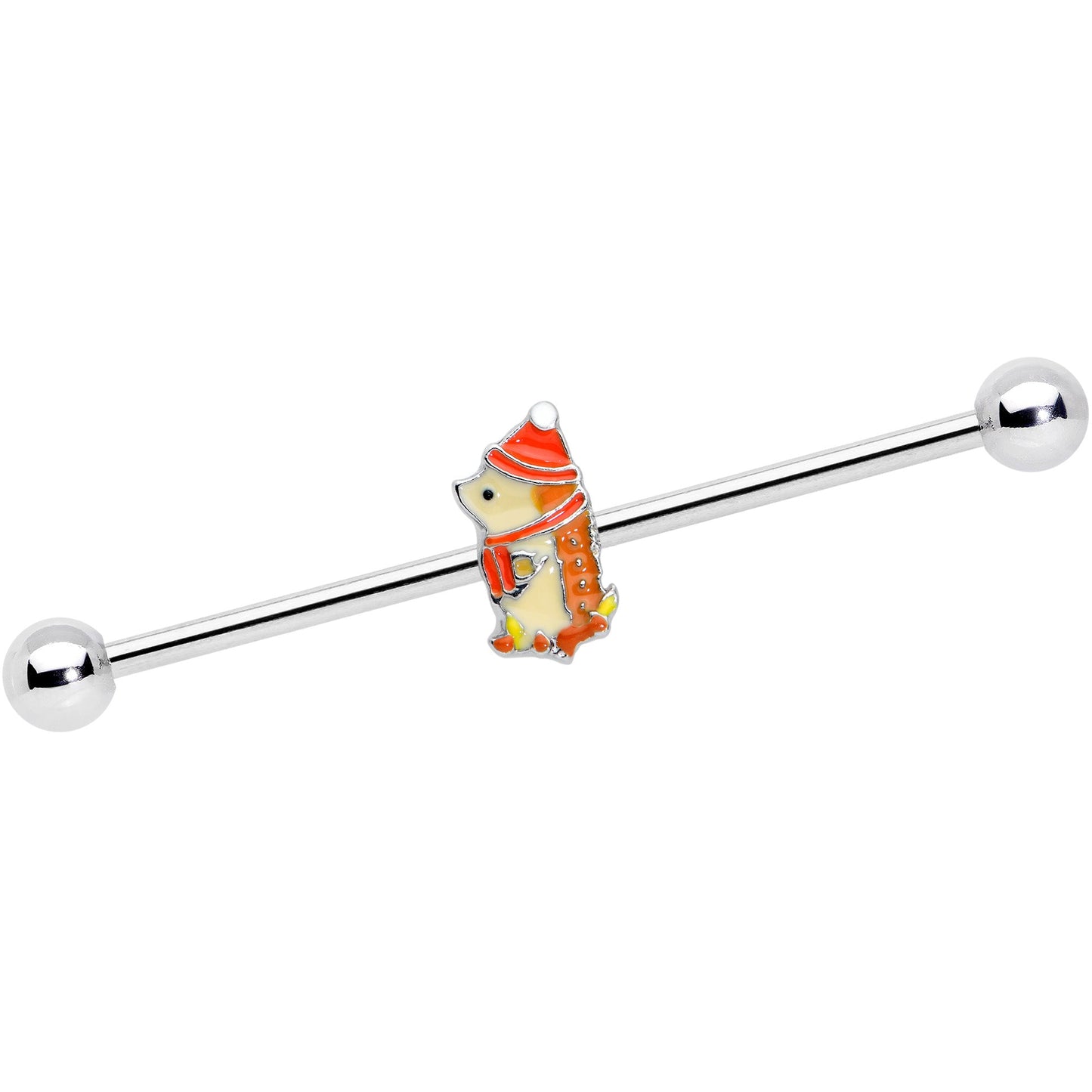 14 Gauge Cozy Winter Hedgehog Industrial Barbell 38mm