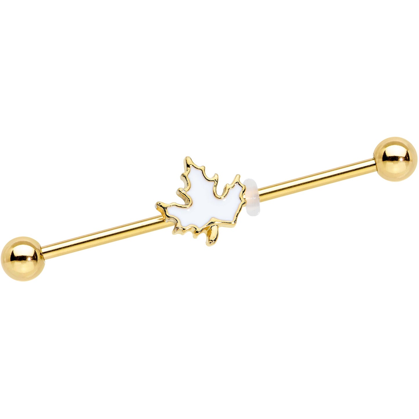 14 Gauge Gold Tone Autumn White Maple Leaf Industrial Barbell 38mm