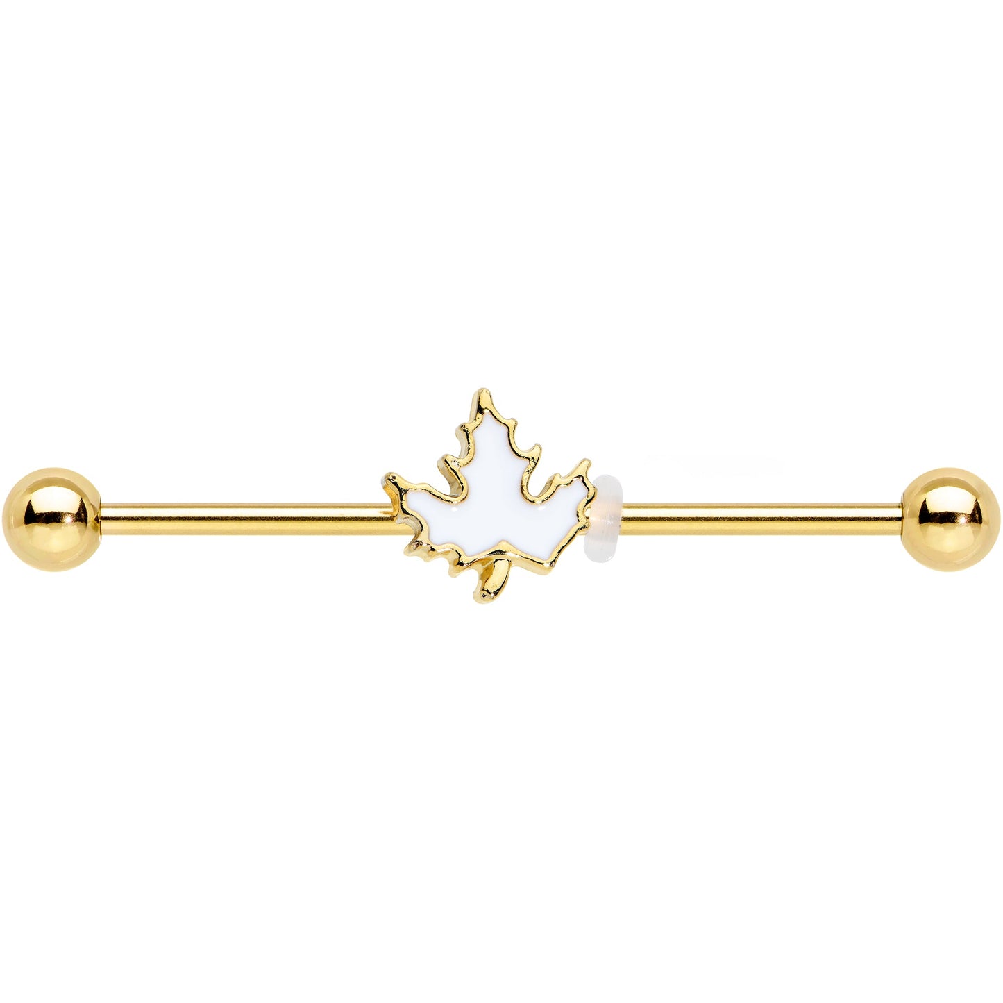 14 Gauge Gold Tone Autumn White Maple Leaf Industrial Barbell 38mm