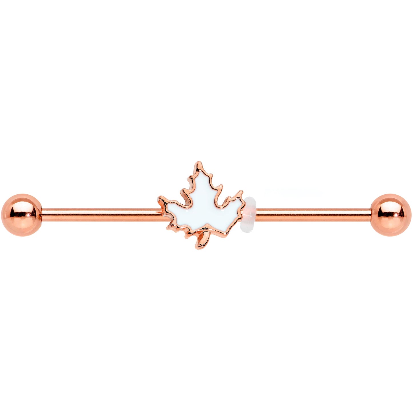 14 Gauge Rose Gold Hue Autumn White Maple Leaf Industrial Barbell 38mm