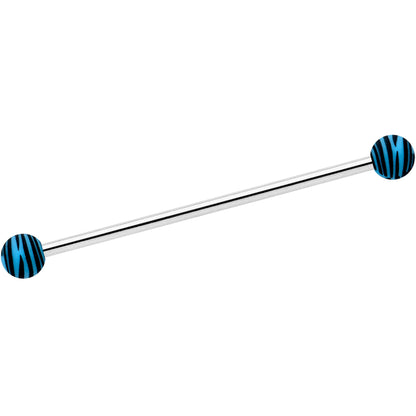 14 Gauge Matte Blue Zebra Stripe Industrial Barbell 38mm