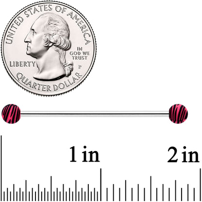 14 Gauge Matte Pink Zebra Stripe Industrial Barbell 38mm