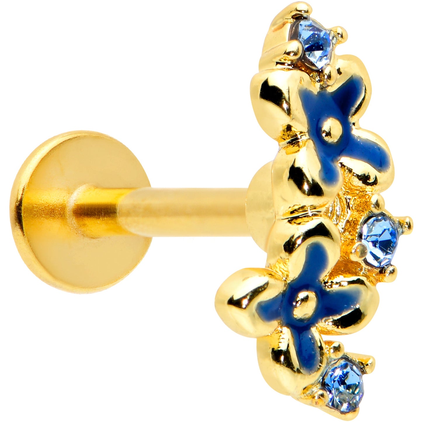 16 Gauge 1/4 Blue Gem Gold Tone Floral Blues Labret Monroe Tragus