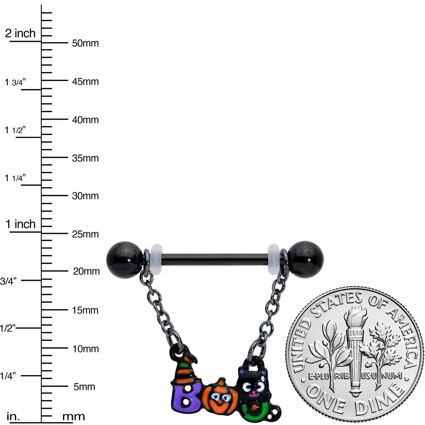 14 Gauge 5/8 Black Boo Party Halloween Chain Dangle Nipple Ring Set