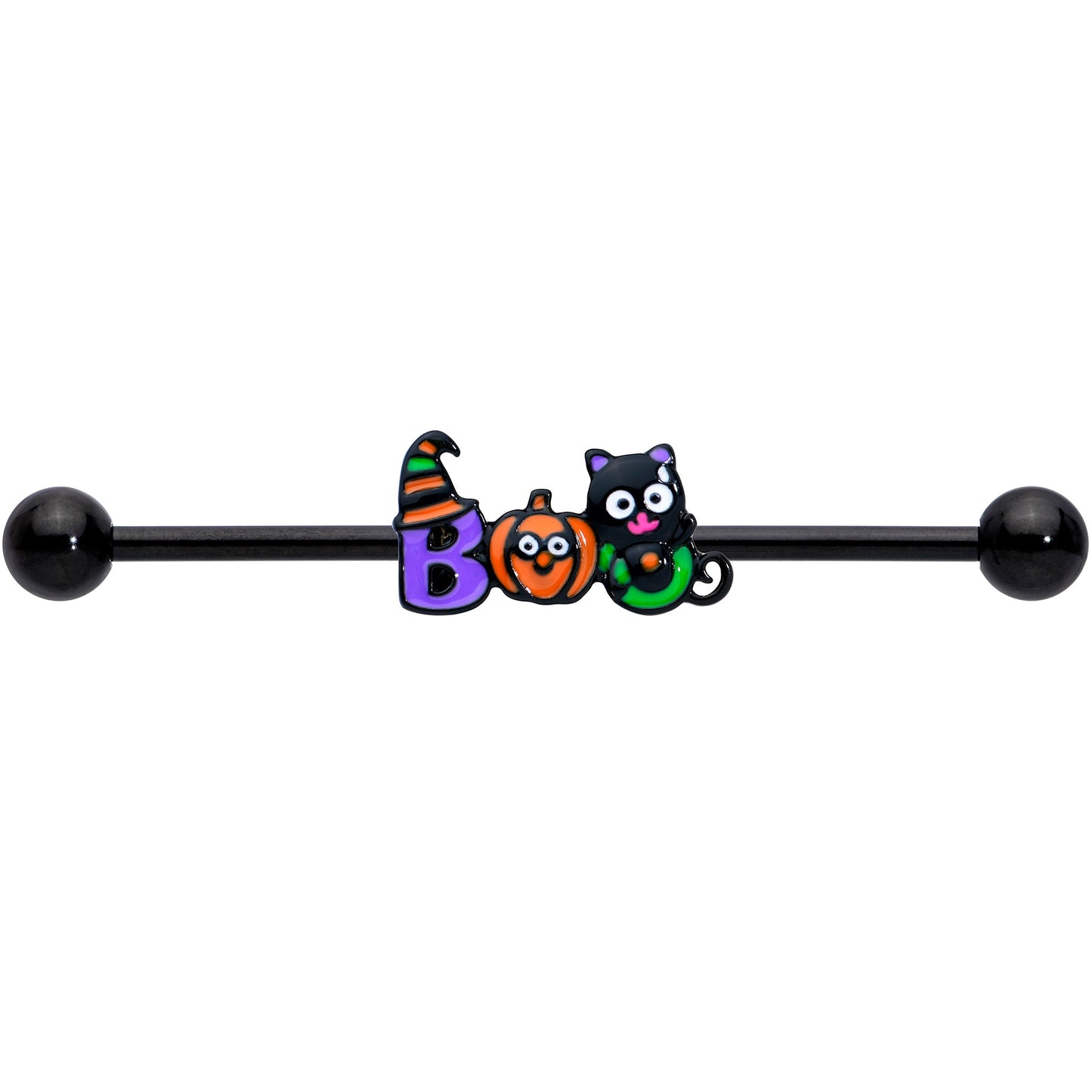 14 Gauge Black Boo Party Halloween Industrial Barbell 38mm