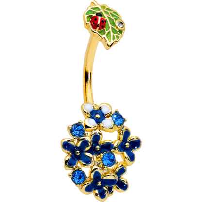 Clear Blue Gem Gold Tone Leaf Ladybug Flower Double Mount Belly Ring