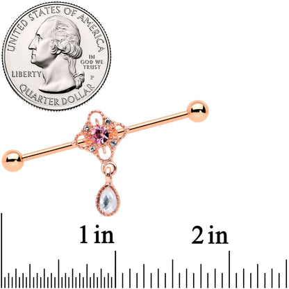 14 Gauge Purple Gem Rose Gold Hue Cross Dangle Industrial Barbell 38mm