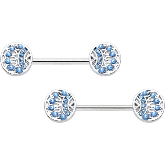 14 Gauge 1/2 Blue Gem Geometric Blues Barbell Nipple Ring Set