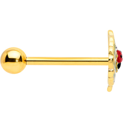 Clear Gem Gold Tone Leafy Ladybug Barbell Tongue Ring