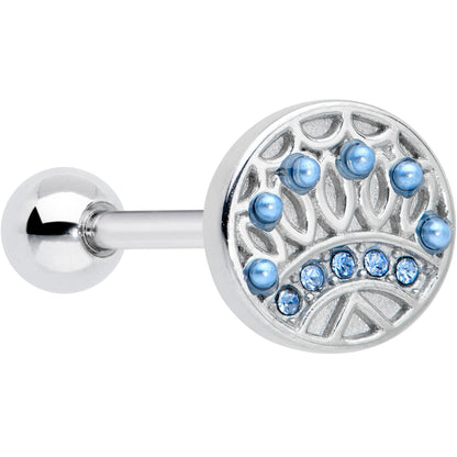 Blue Gem Geometric Blues Pattern Barbell Tongue Ring